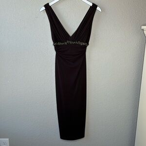 David Meister Brown Beaded Bodice Midi Dress Size 2